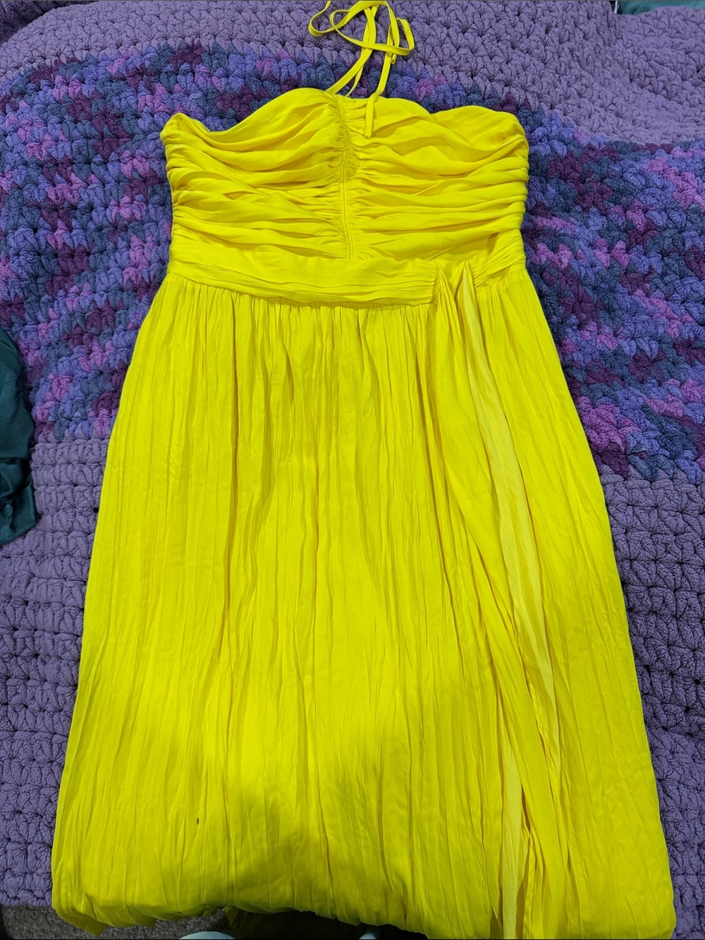 White House Black Market Strapless Yellow Pleated Dress